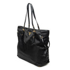 Shoulder Bag Side Drawstring Shopping Tote Black Nylon Canvas