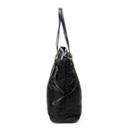 Shoulder Bag Side Drawstring Shopping Tote Black Nylon Canvas