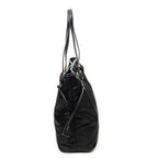 Shoulder Bag Side Drawstring Shopping Tote Black Nylon Canvas