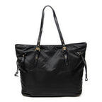 Shoulder Bag Side Drawstring Shopping Tote Black Nylon Canvas