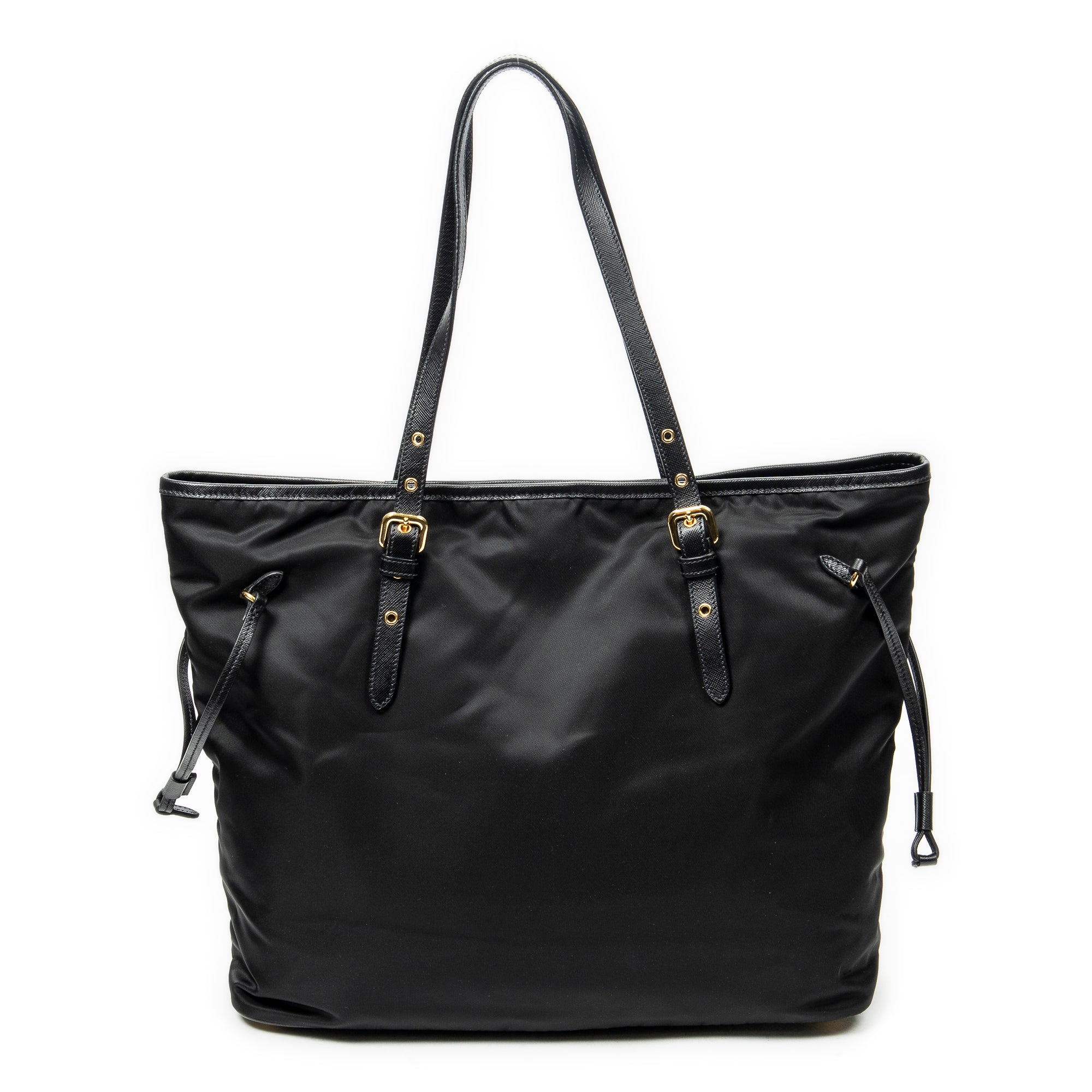 Shoulder Bag Side Drawstring Shopping Tote Black Nylon Canvas