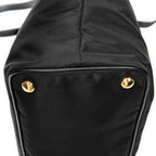 Shoulder Bag Side Drawstring Shopping Tote Black Nylon Canvas