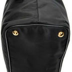 Shoulder Bag Side Drawstring Shopping Tote Black Nylon Canvas