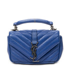 Shoulder Bag Mini College Crossbody Blue Chevron Quilted Calfskin Leather
