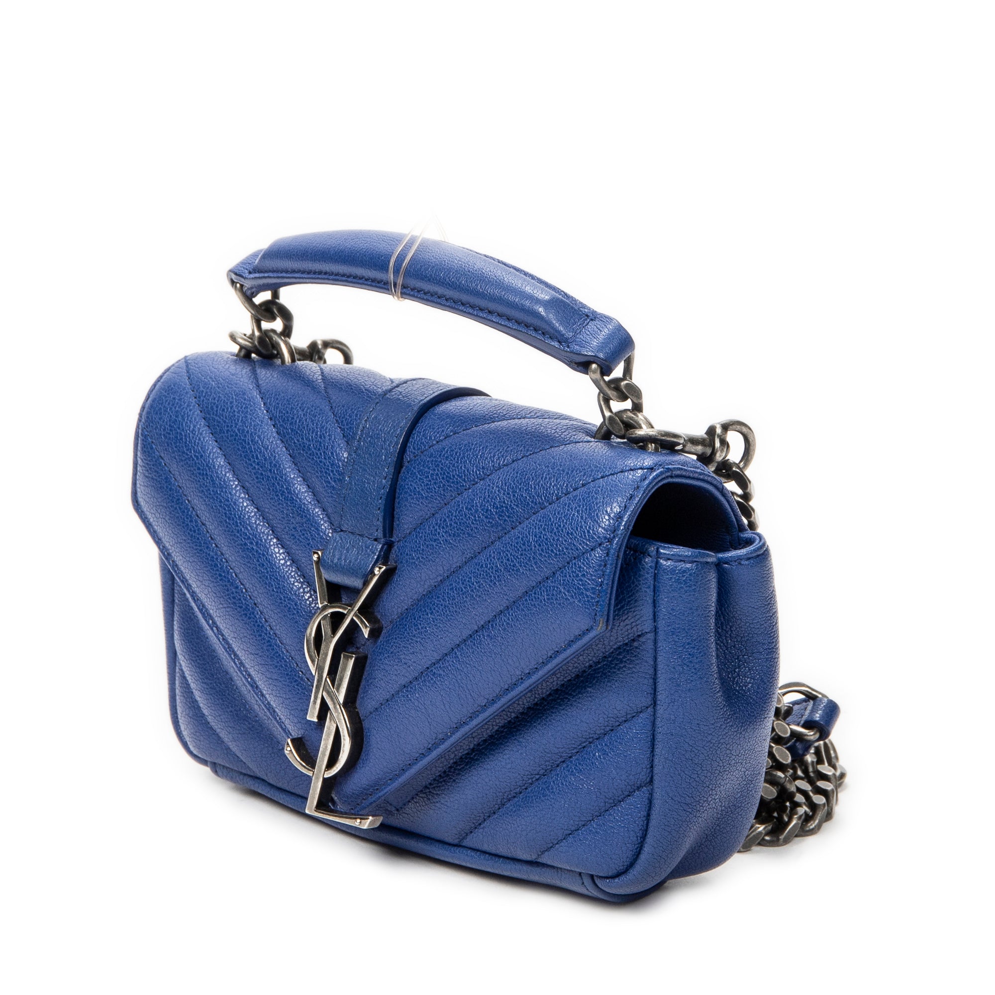 Shoulder Bag Mini College Crossbody Blue Chevron Quilted Calfskin Leather