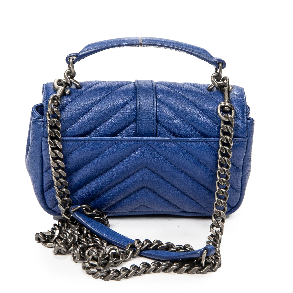 Shoulder Bag Mini College Crossbody Blue Chevron Quilted Calfskin Leather