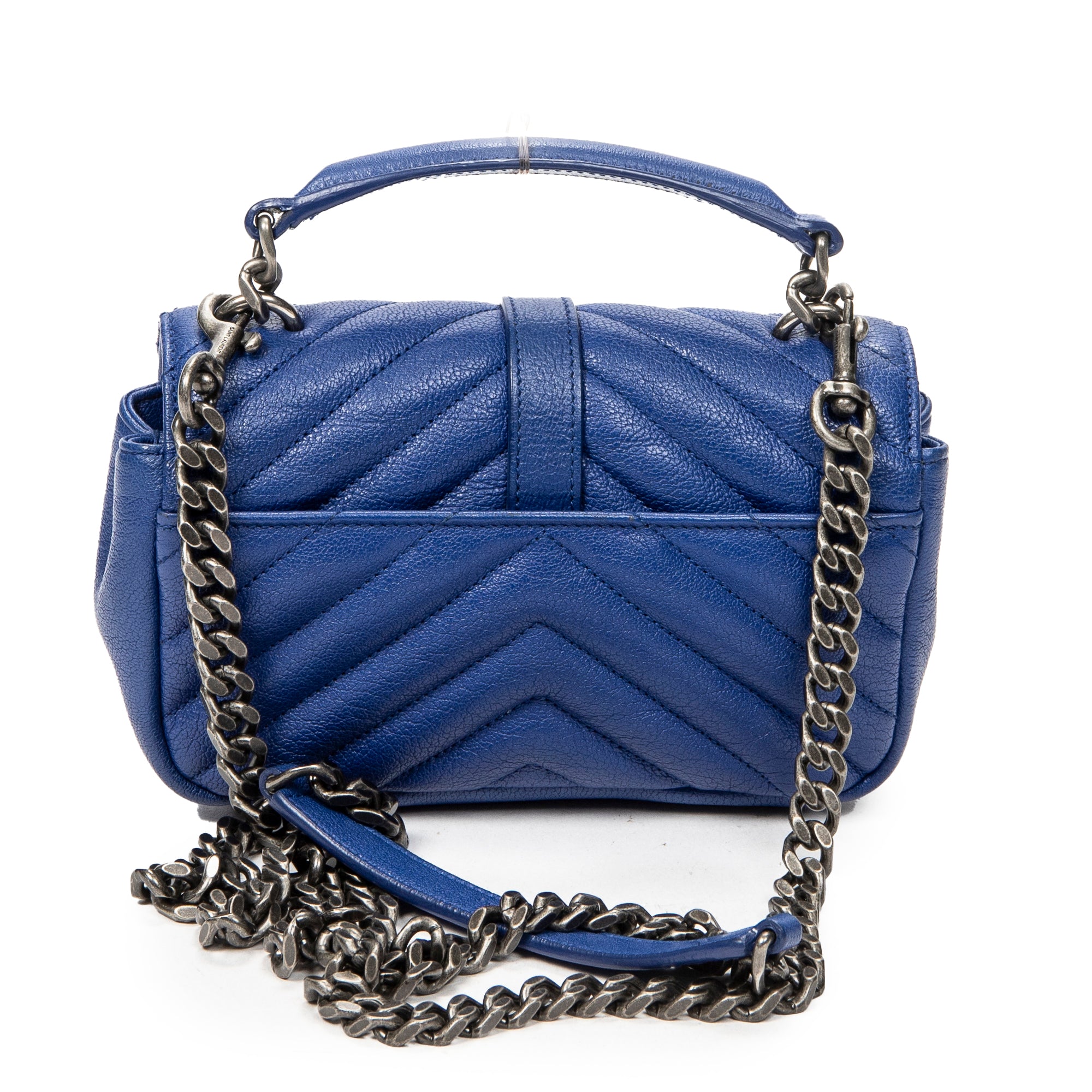 Shoulder Bag Mini College Crossbody Blue Chevron Quilted Calfskin Leather