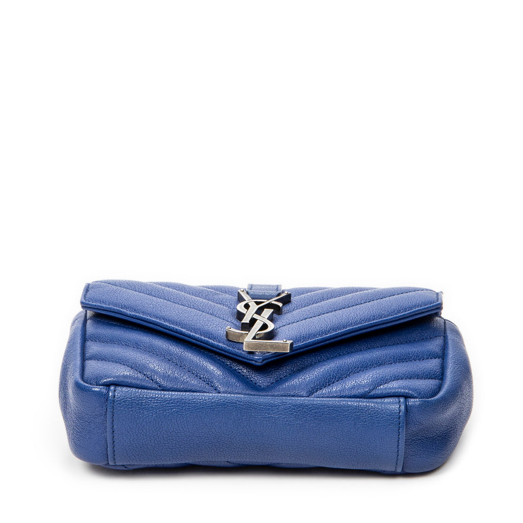 Shoulder Bag Mini College Crossbody Blue Chevron Quilted Calfskin Leather