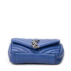 Shoulder Bag Mini College Crossbody Blue Chevron Quilted Calfskin Leather