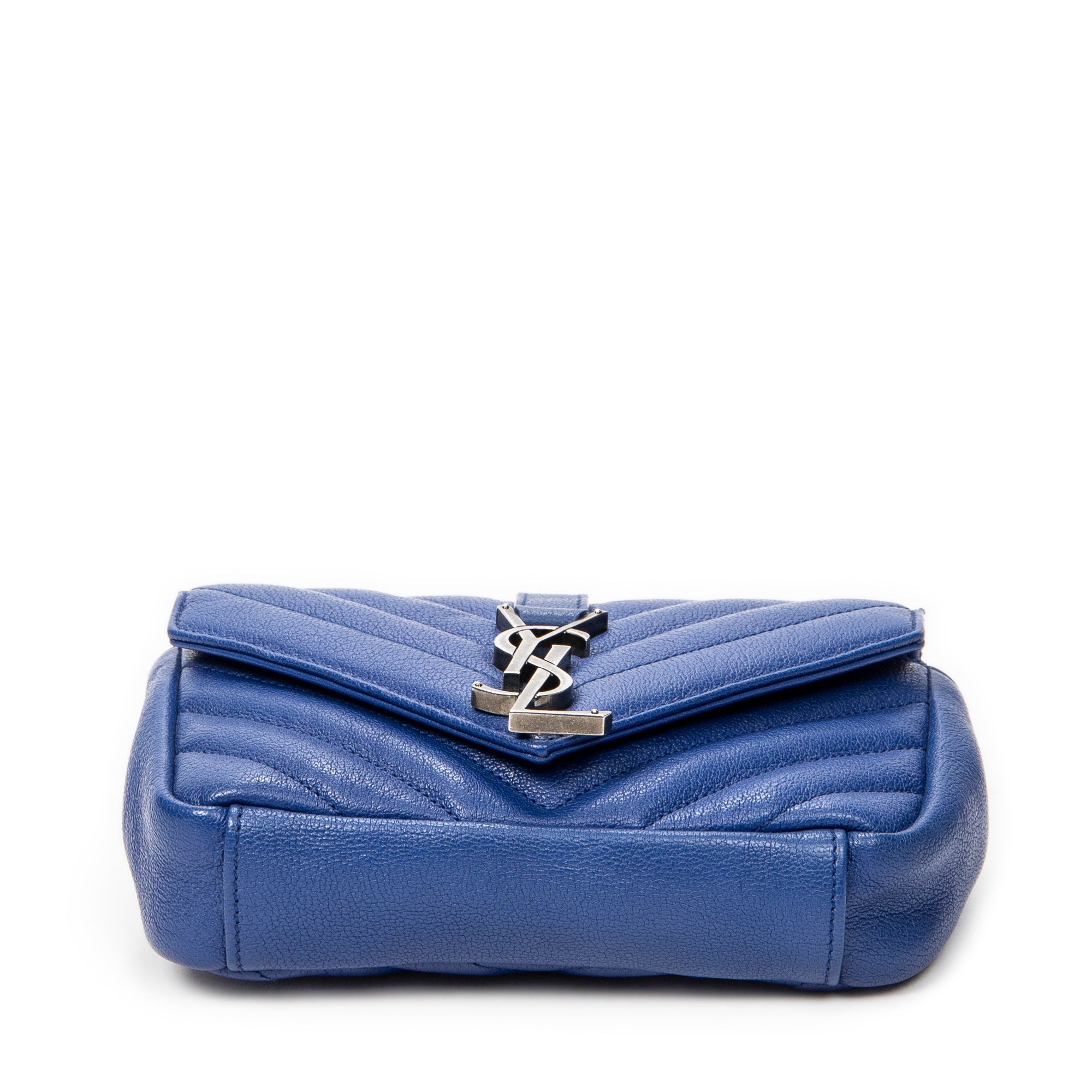Shoulder Bag Mini College Crossbody Blue Chevron Quilted Calfskin Leather