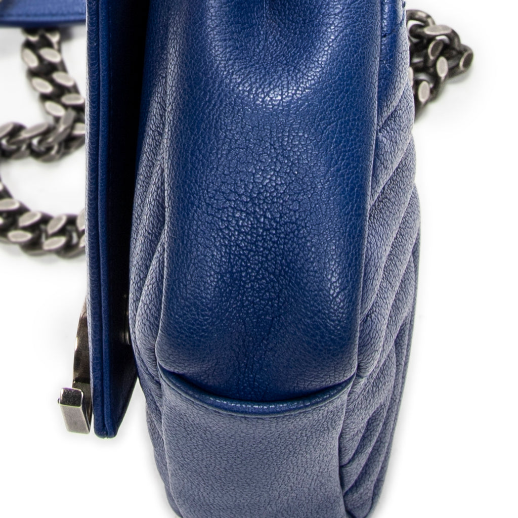 Shoulder Bag Mini College Crossbody Blue Chevron Quilted Calfskin Leather