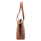 Shoulder Bag Studded Y Line Shopping Tote Brown Grained Calfskin Leather