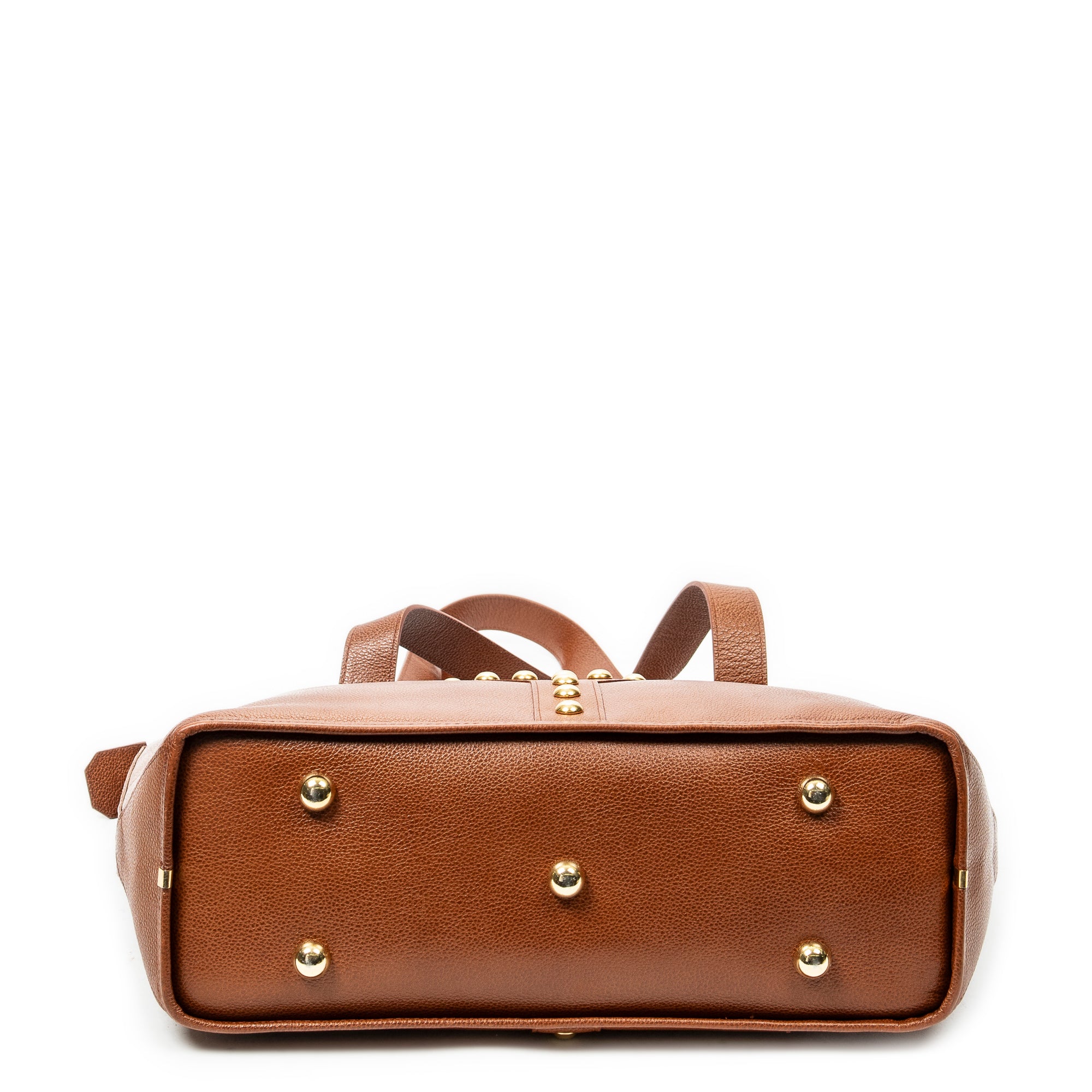Shoulder Bag Studded Y Line Shopping Tote Brown Grained Calfskin Leather