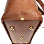 Shoulder Bag Studded Y Line Shopping Tote Brown Grained Calfskin Leather
