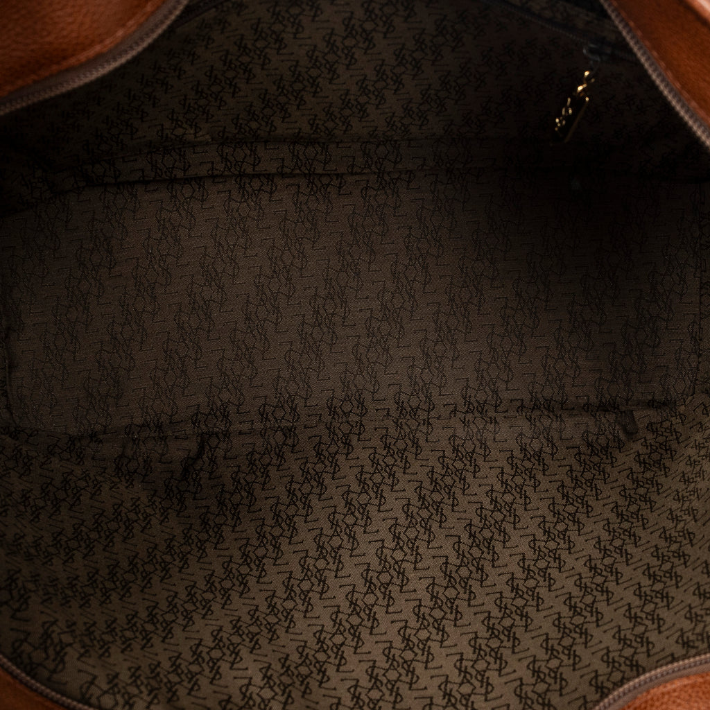 Shoulder Bag Studded Y Line Shopping Tote Brown Grained Calfskin Leather