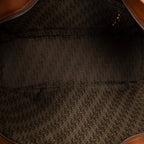 Shoulder Bag Studded Y Line Shopping Tote Brown Grained Calfskin Leather