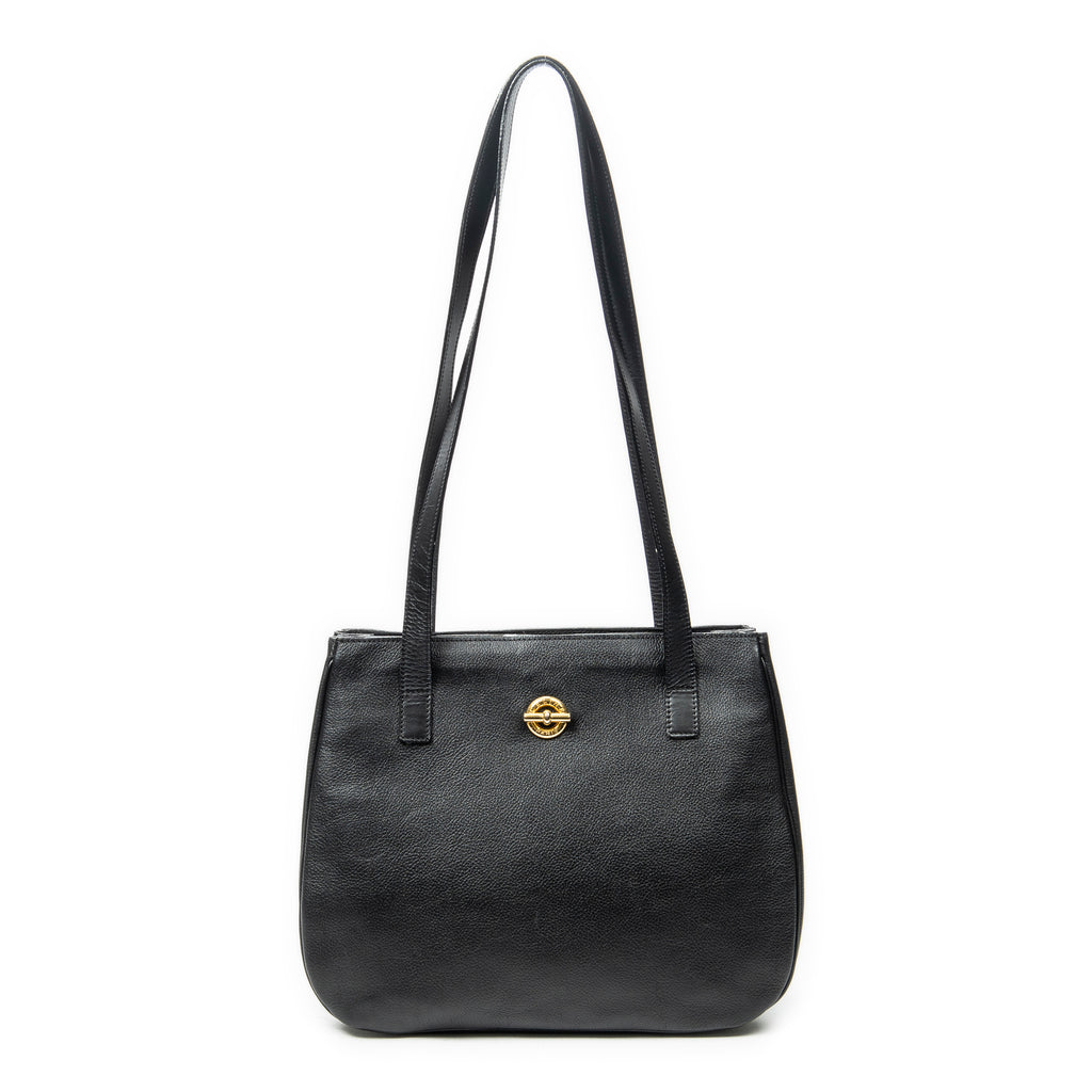 Shoulder Bag Vintage Double Side Tote Black Grained Calfskin Leather