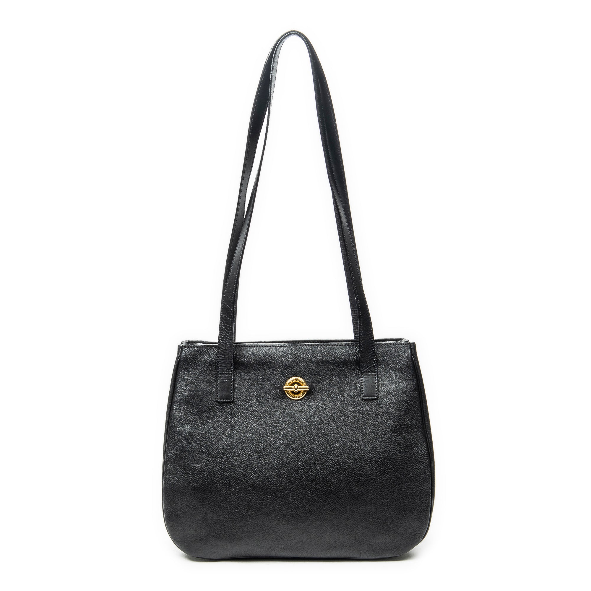 Shoulder Bag Vintage Double Side Tote Black Grained Calfskin Leather