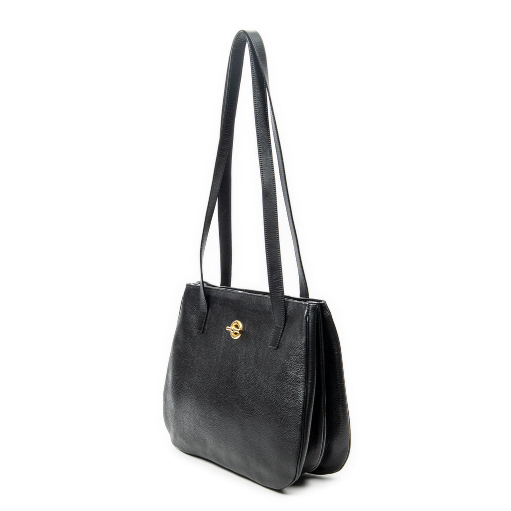 Shoulder Bag Vintage Double Side Tote Black Grained Calfskin Leather