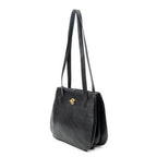 Shoulder Bag Vintage Double Side Tote Black Grained Calfskin Leather