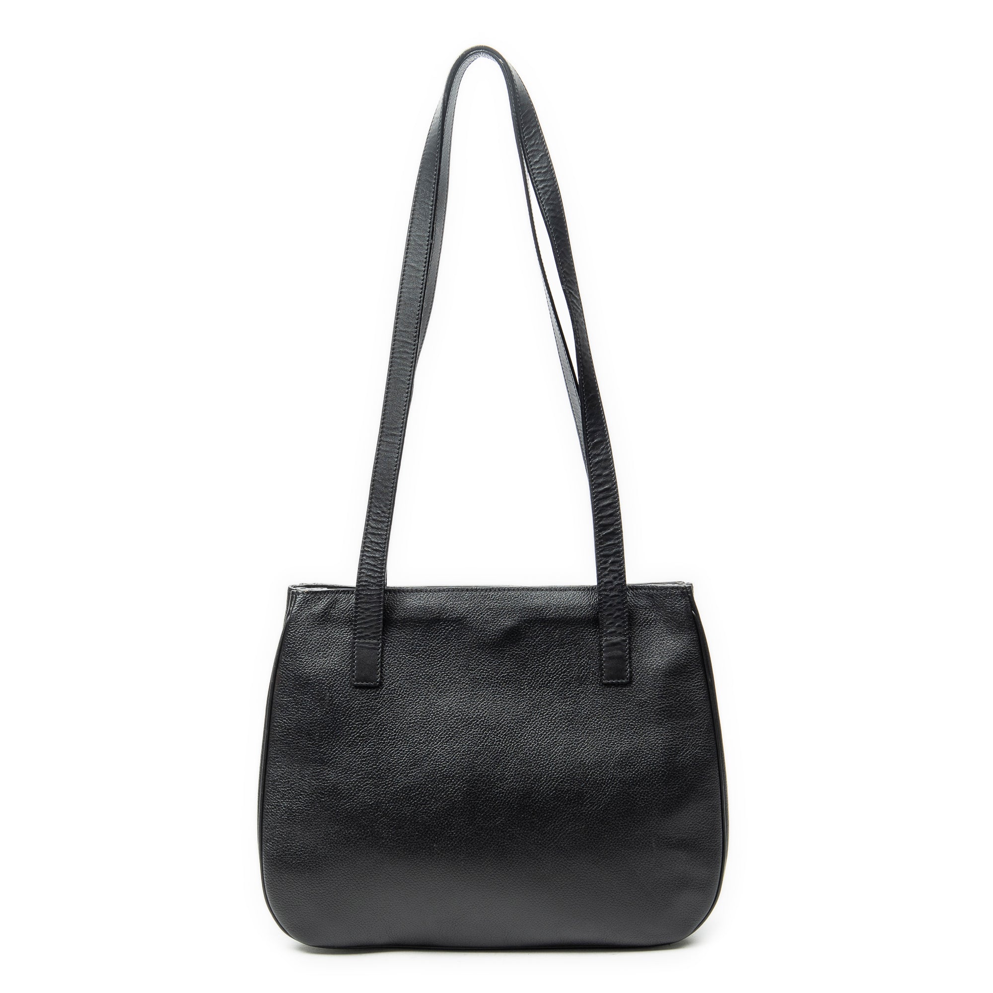 Shoulder Bag Vintage Double Side Tote Black Grained Calfskin Leather