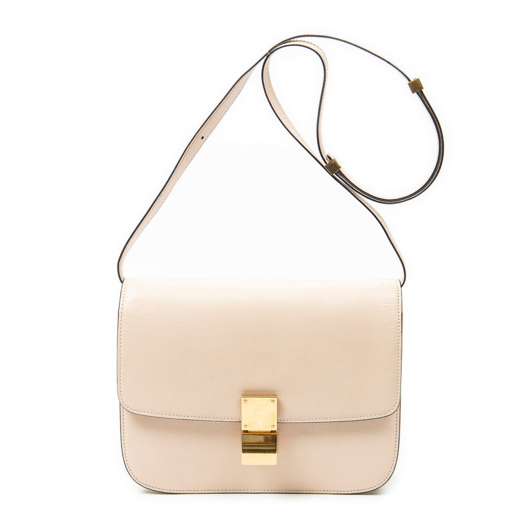 Shoulder Bag Medium Classic Box Crossbody Beige Goatskin Leather