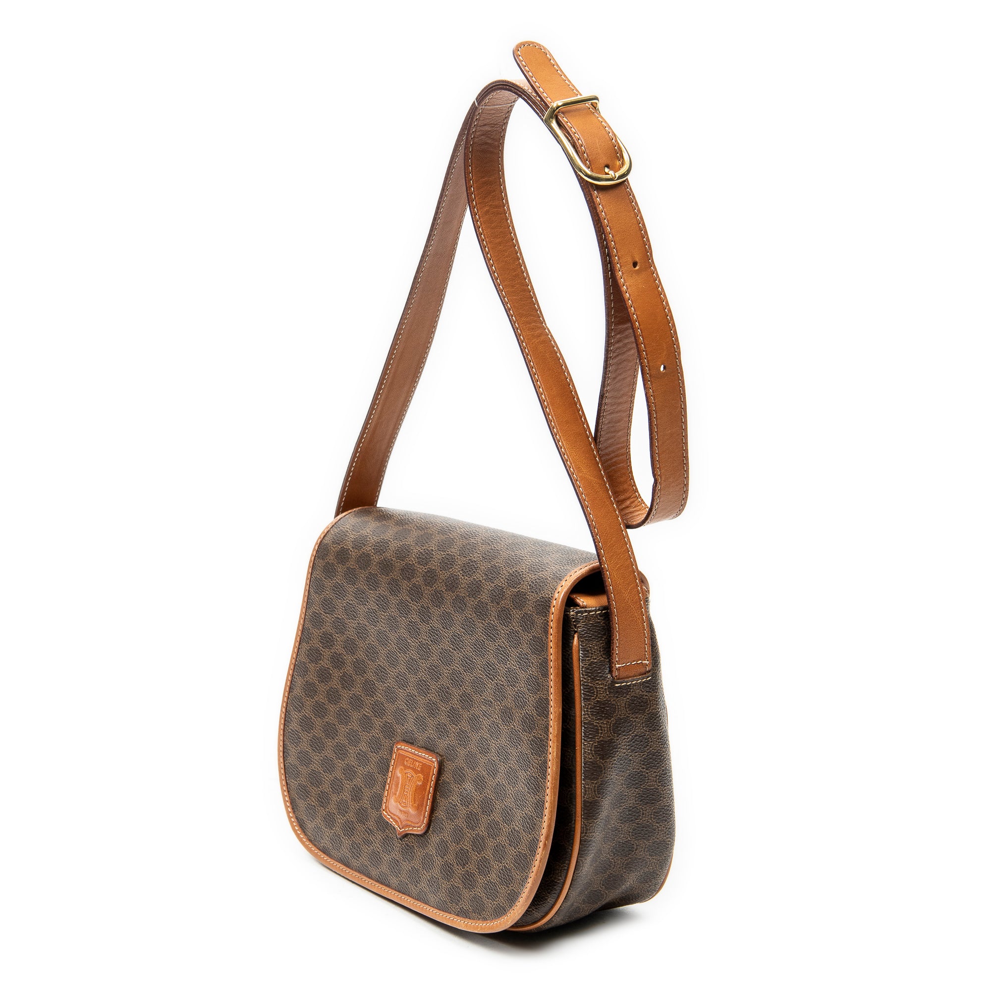 Shoulder Bag Vintage Flap Crossbody Brown Macadam Coated Canvas