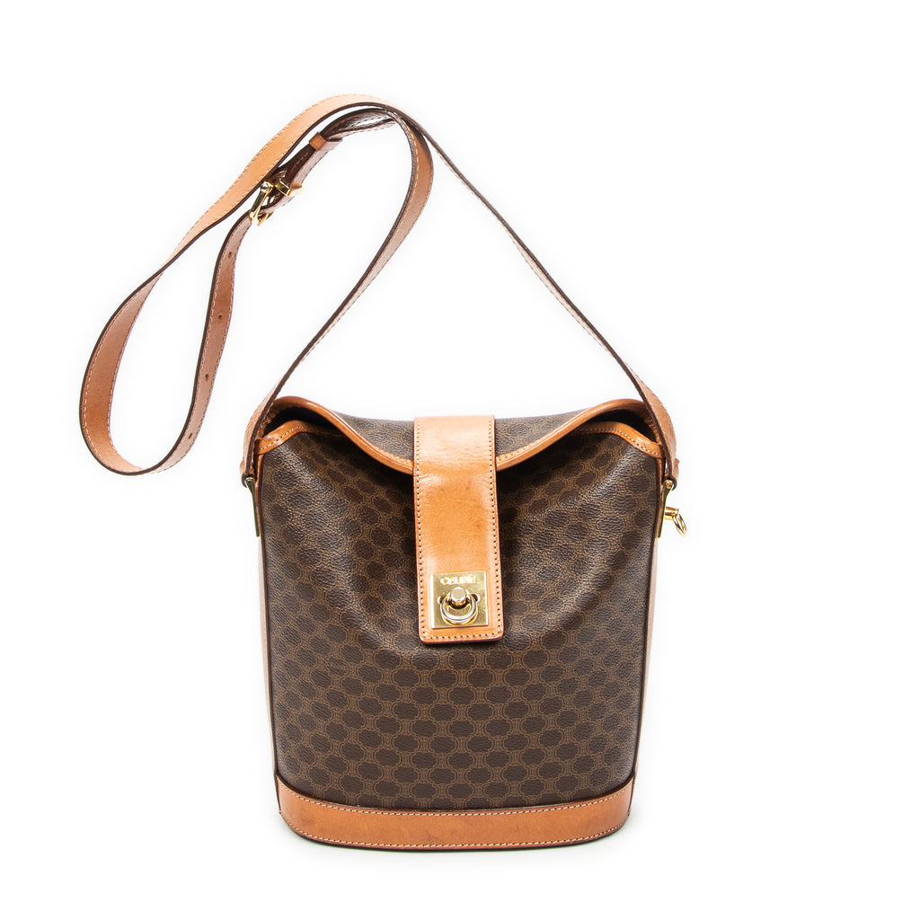 Shoulder Bag Vintage Bucket Crossbody Brown Macadam Coated Canvas