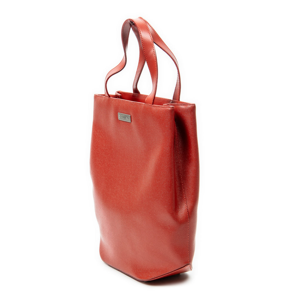 Handbag Vintage Open Tote Red Grained Leather