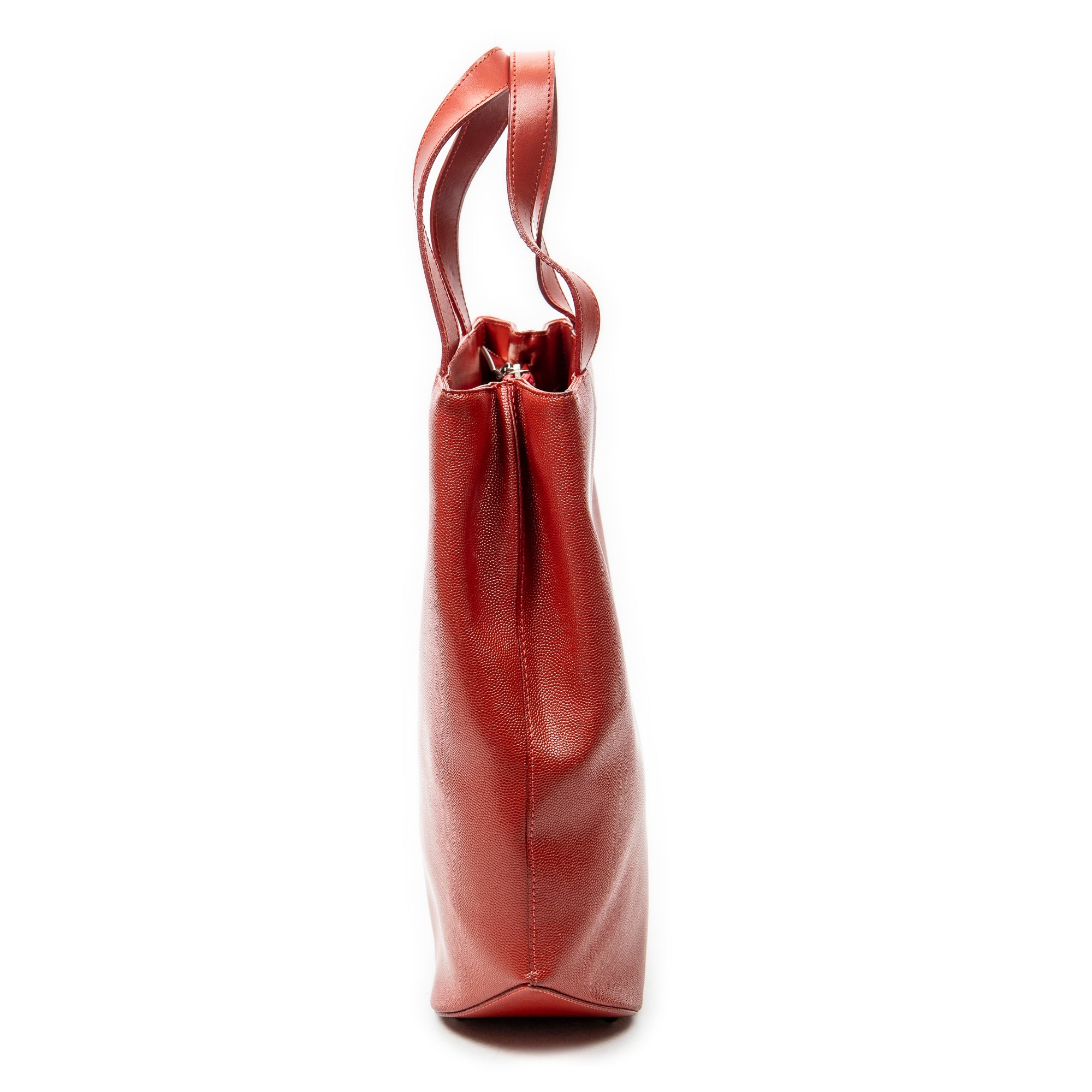 Handbag Vintage Open Tote Red Grained Leather