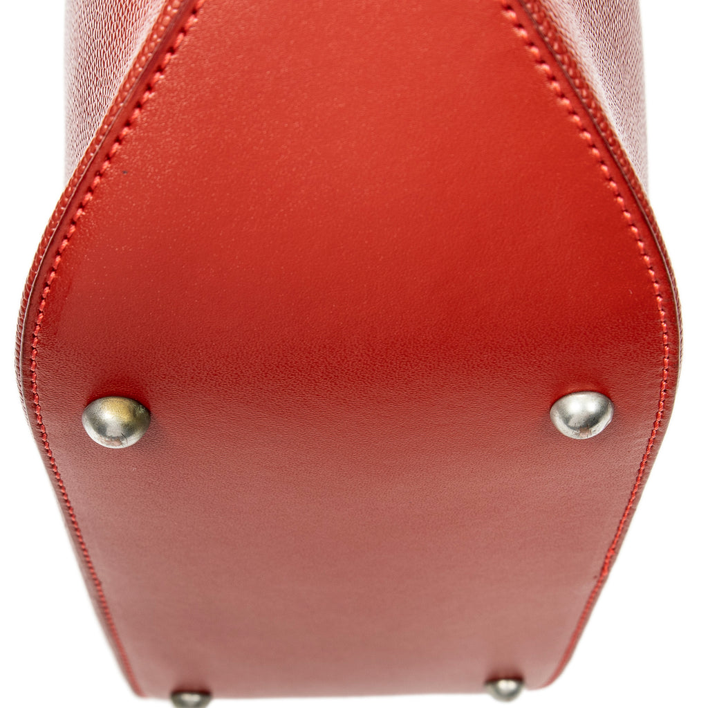 Handbag Vintage Open Tote Red Grained Leather