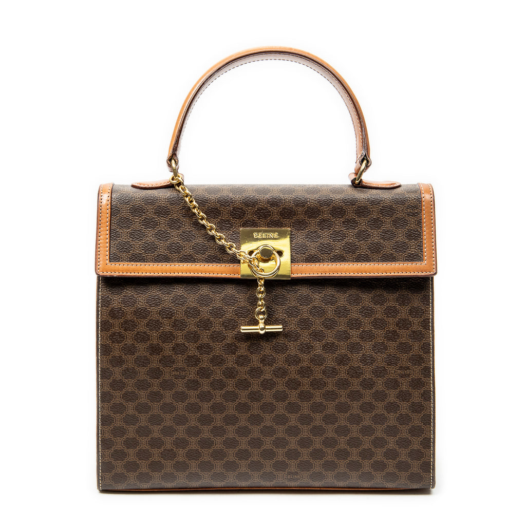 Handbag Vintage Top Handle Flap Brown Macadam Coated Canvas