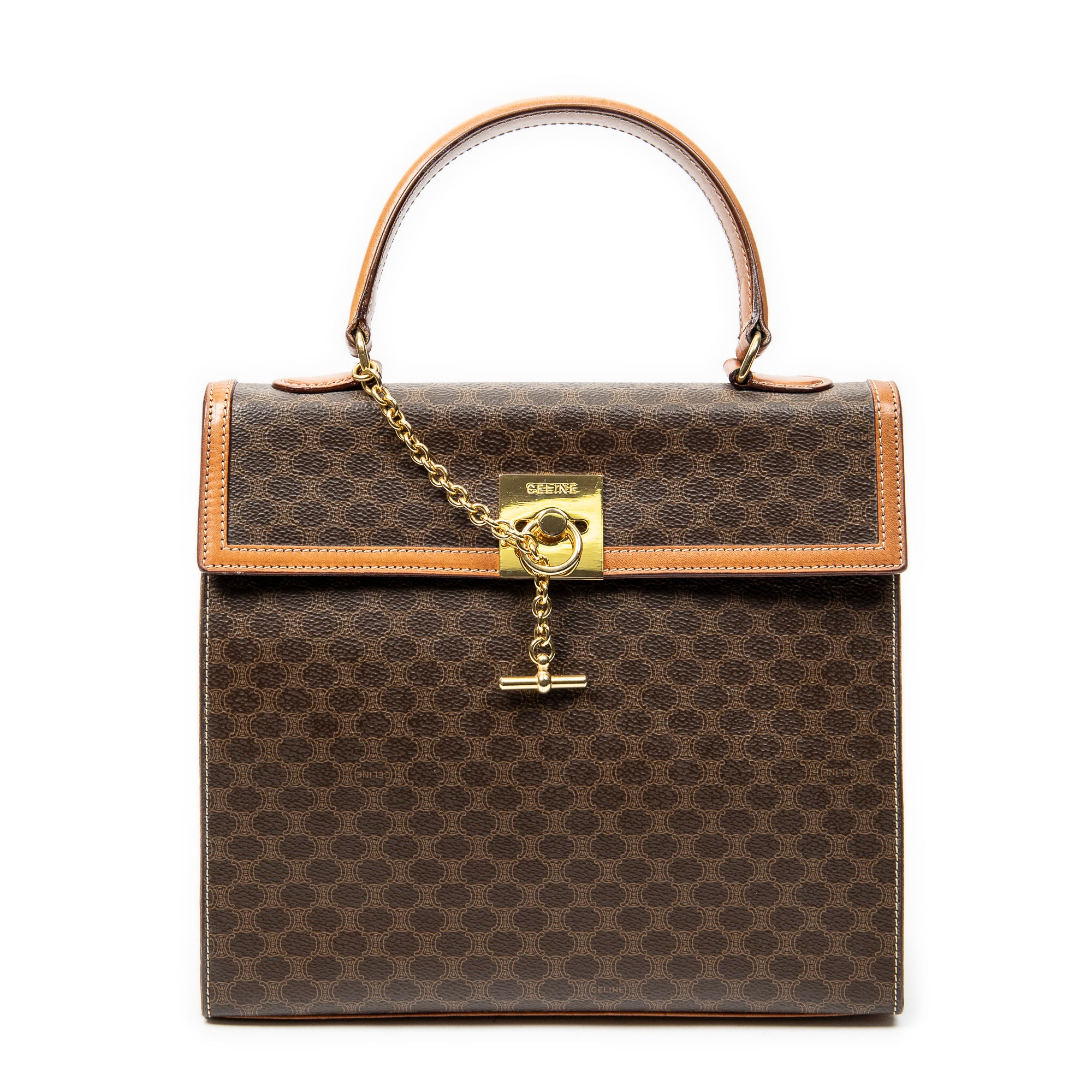 Handbag Vintage Top Handle Flap Brown Macadam Coated Canvas