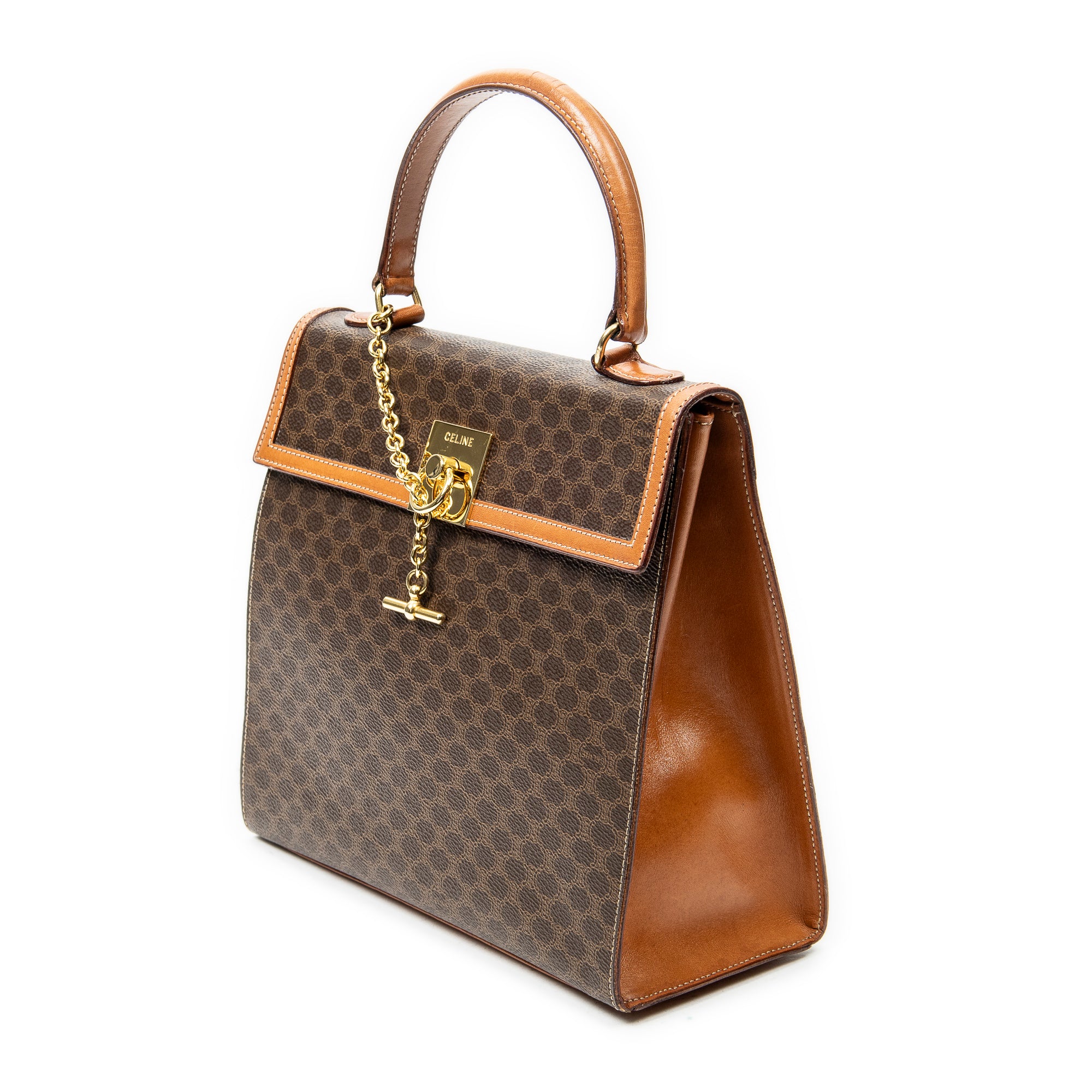Handbag Vintage Top Handle Flap Brown Macadam Coated Canvas