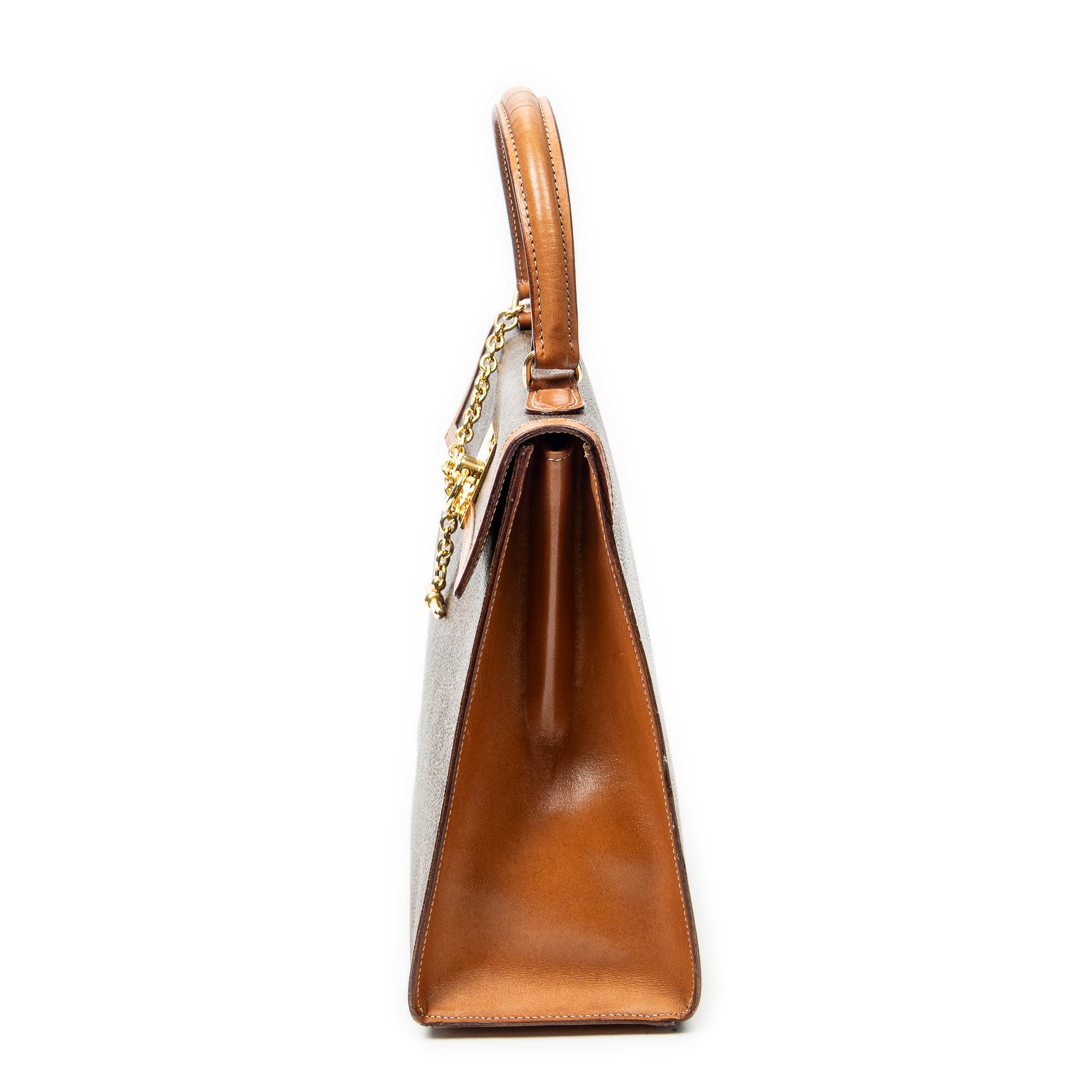 Handbag Vintage Top Handle Flap Brown Macadam Coated Canvas