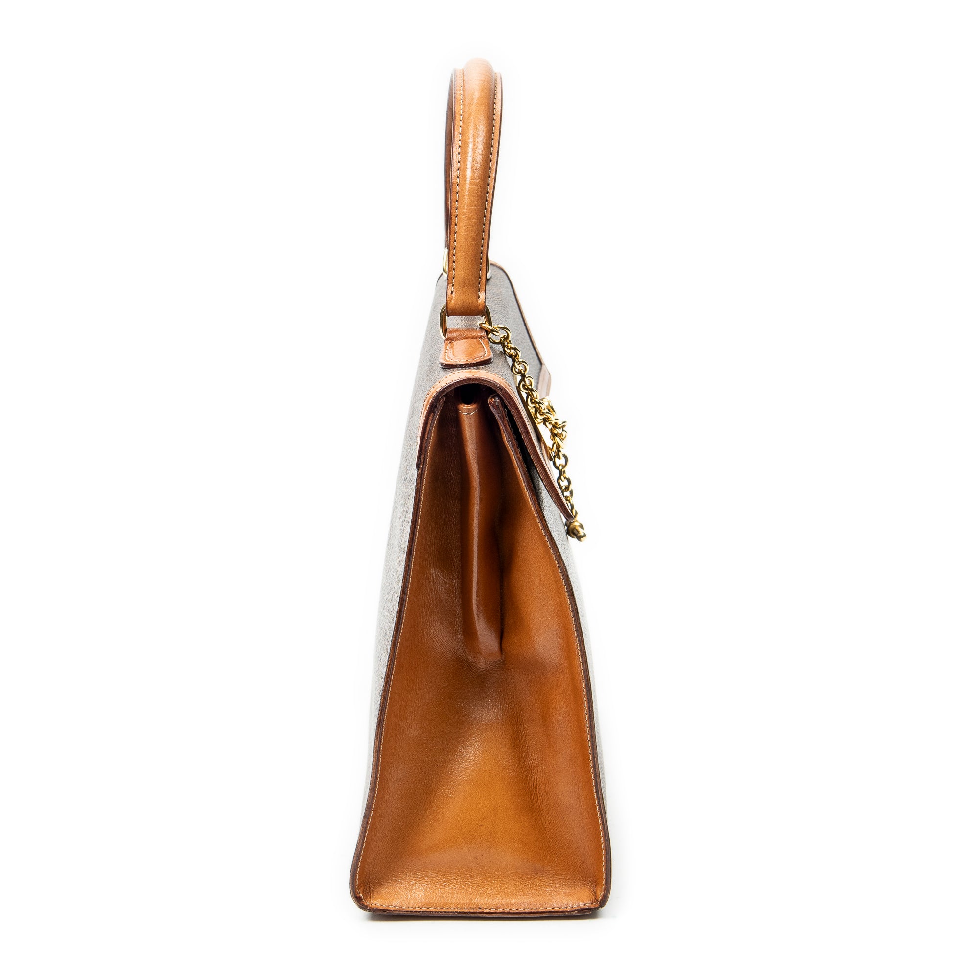 Handbag Vintage Top Handle Flap Brown Macadam Coated Canvas