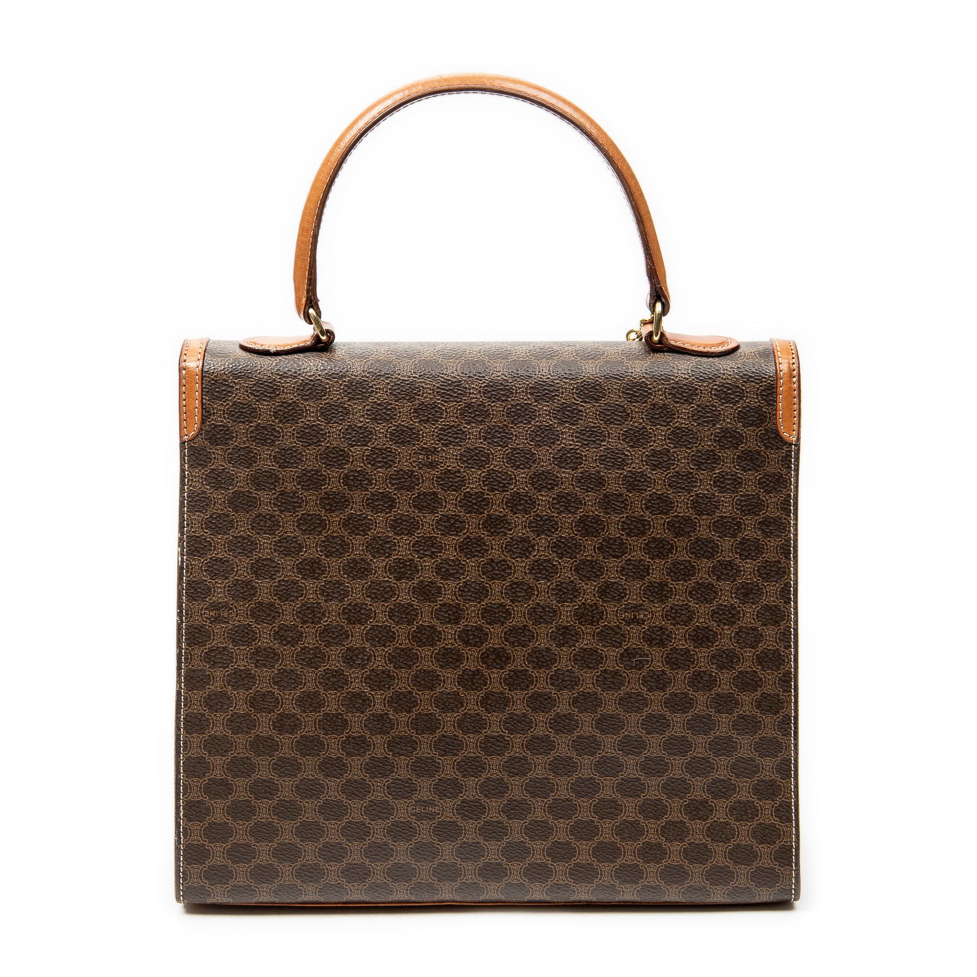 Handbag Vintage Top Handle Flap Brown Macadam Coated Canvas