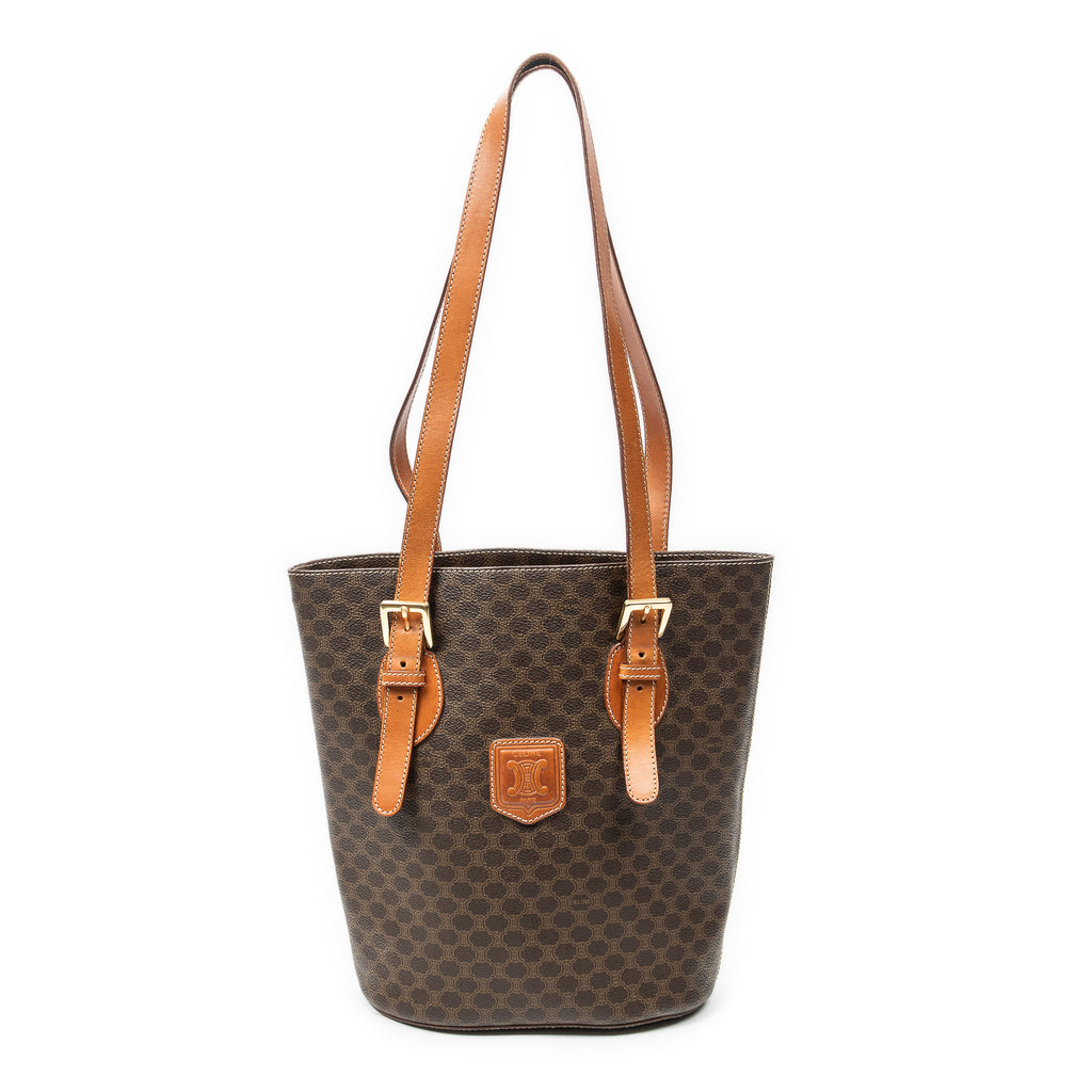 Shoulder Bag Vintage Bucket Tote Brown Macadam Coated Canvas