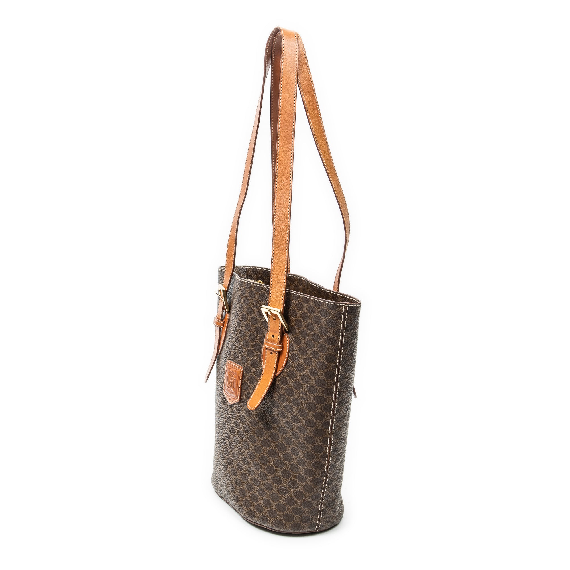 Shoulder Bag Vintage Bucket Tote Brown Macadam Coated Canvas