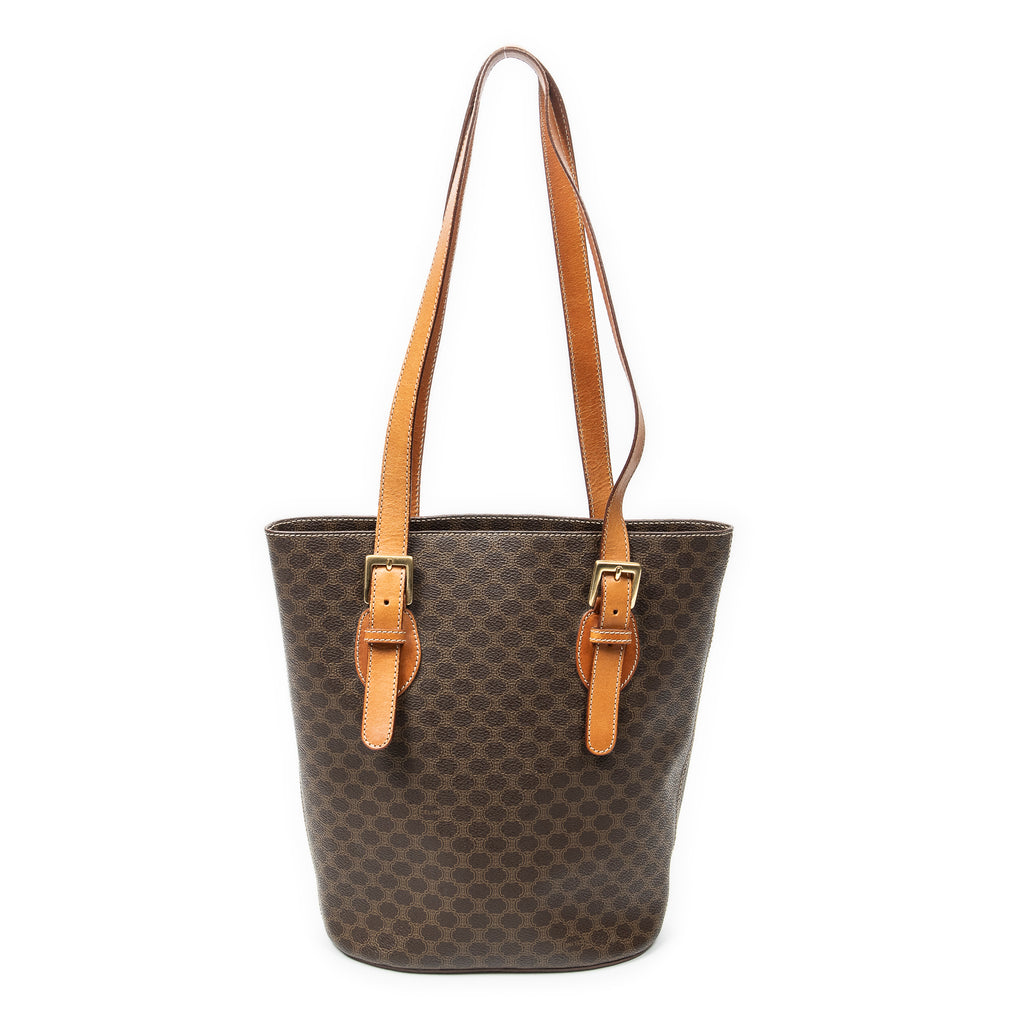 Shoulder Bag Vintage Bucket Tote Brown Macadam Coated Canvas