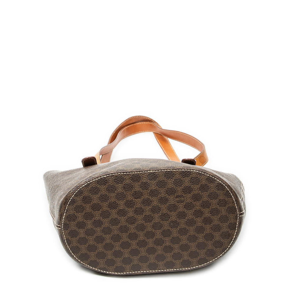 Shoulder Bag Vintage Bucket Tote Brown Macadam Coated Canvas