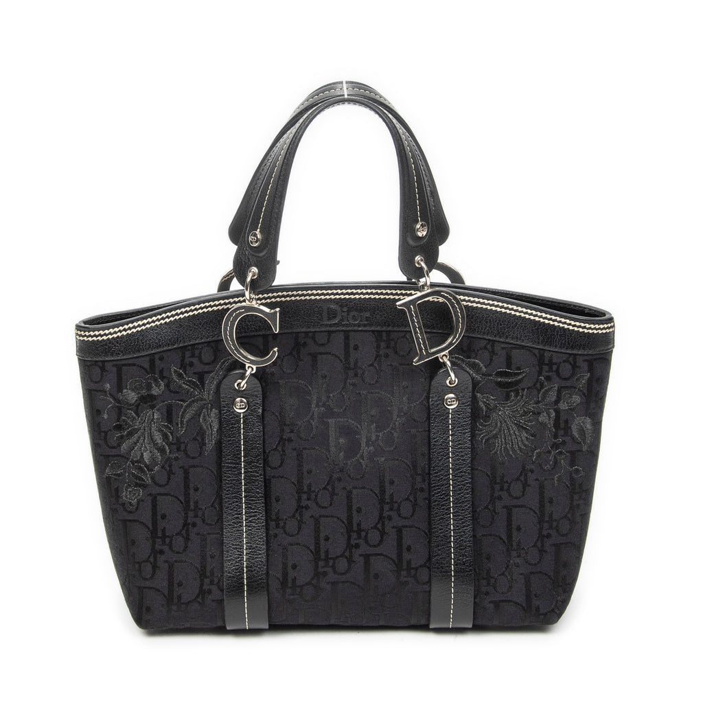 Handbag Vintage Embroidered Trotter Tote Black Embroidered Diorissimo Canvas