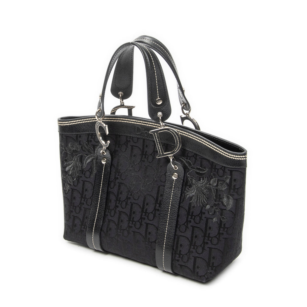 Handbag Vintage Embroidered Trotter Tote Black Embroidered Diorissimo Canvas