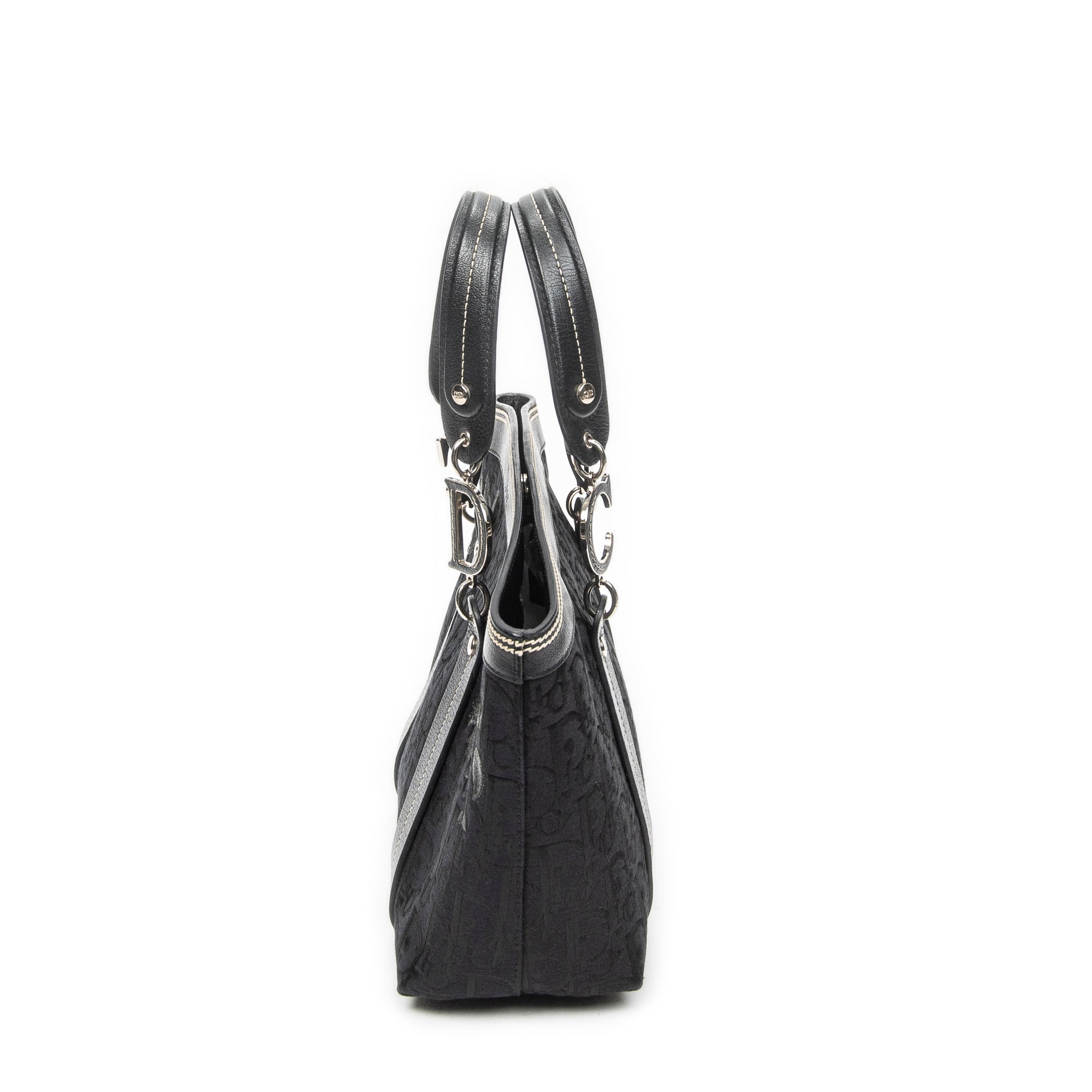 Handbag Vintage Embroidered Trotter Tote Black Embroidered Diorissimo Canvas