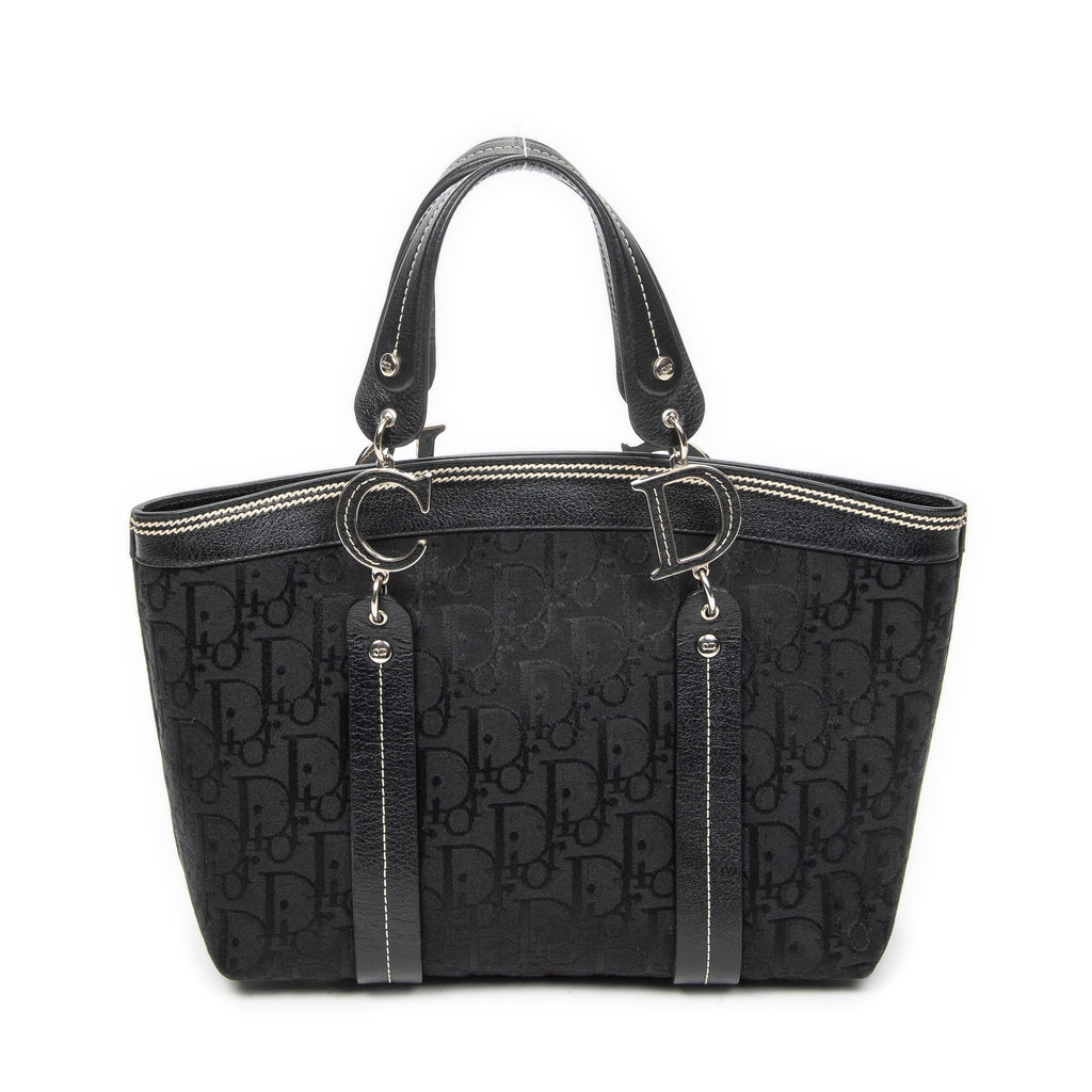 Handbag Vintage Embroidered Trotter Tote Black Embroidered Diorissimo Canvas