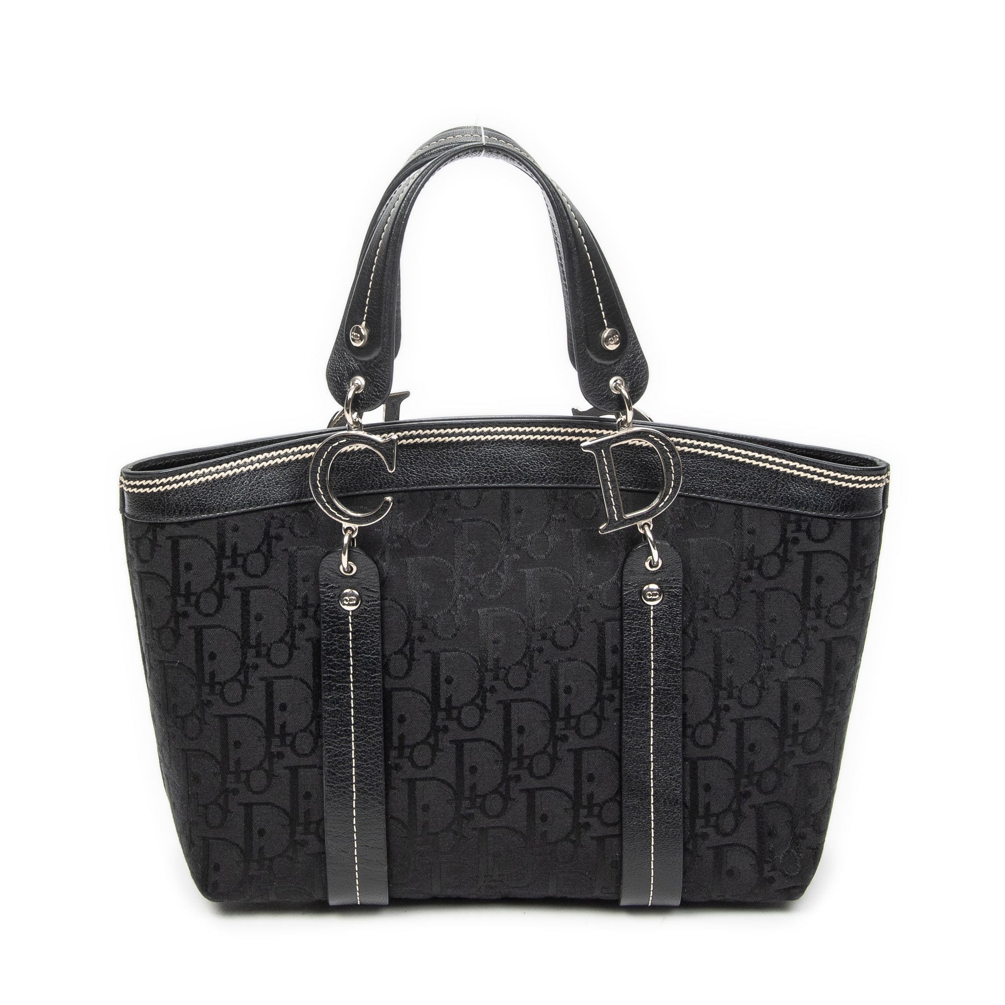 Handbag Vintage Embroidered Trotter Tote Black Embroidered Diorissimo Canvas