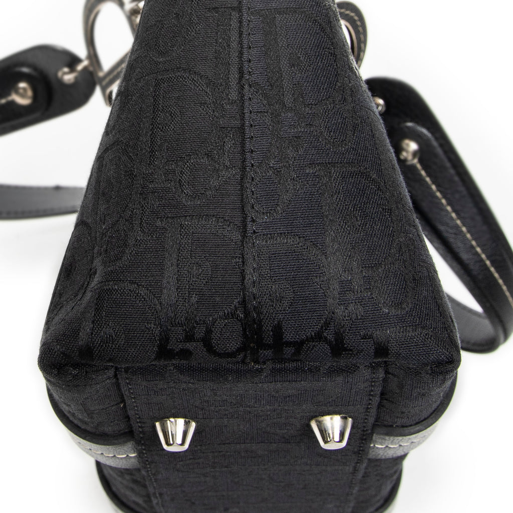 Handbag Vintage Embroidered Trotter Tote Black Embroidered Diorissimo Canvas