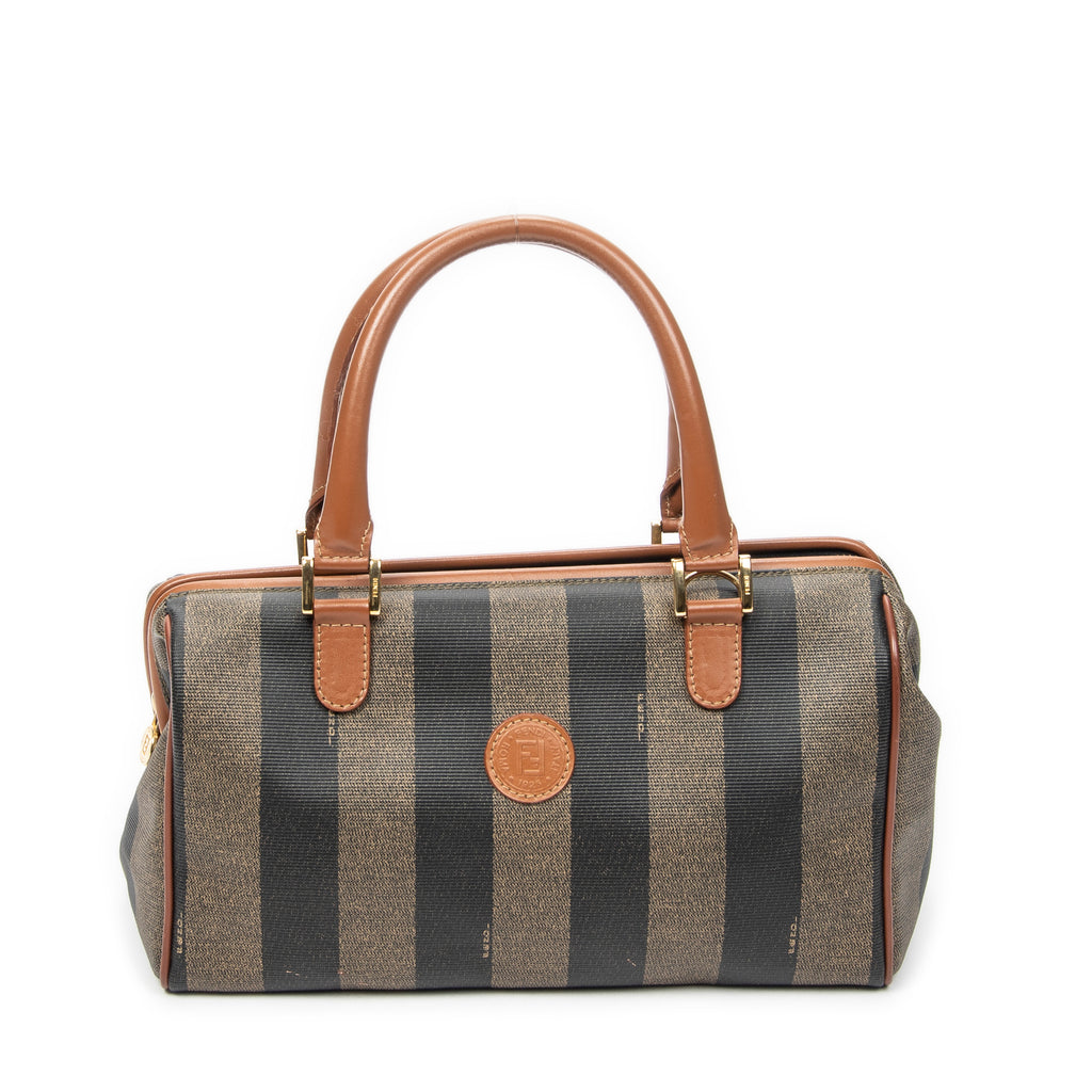 Handbag Small Pequin Frame Boston Tan Pequin Stripe Coated Canvas