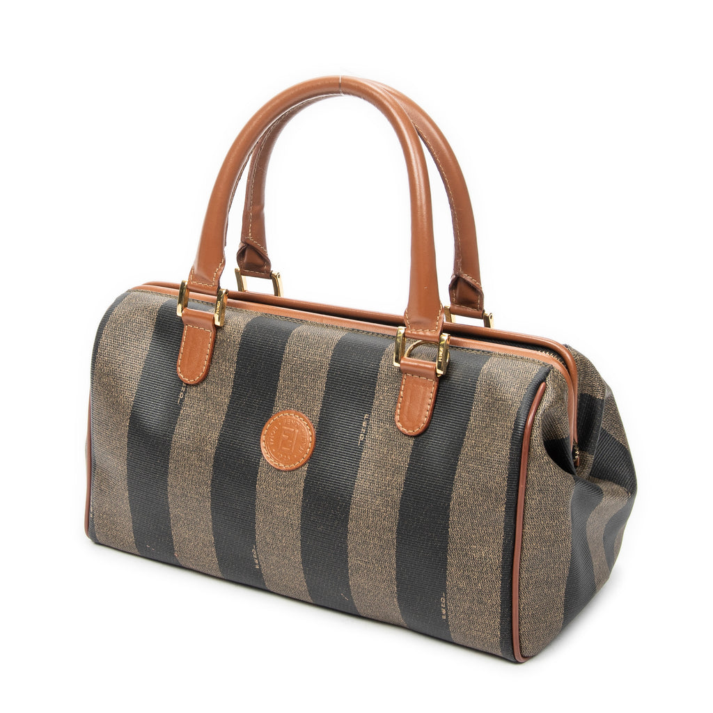 Handbag Small Pequin Frame Boston Tan Pequin Stripe Coated Canvas