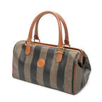 Handbag Small Pequin Frame Boston Tan Pequin Stripe Coated Canvas